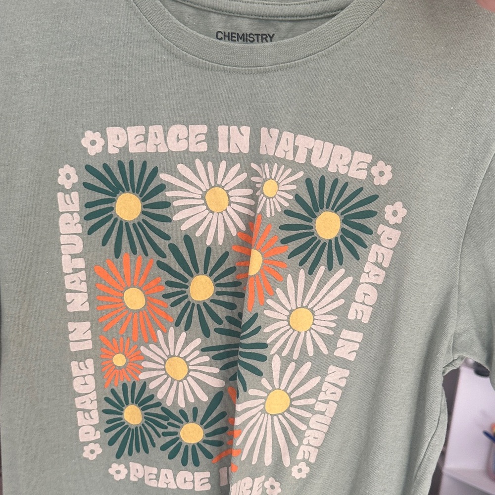 Chemistry Olive Floral Tee with Vibrant Accents